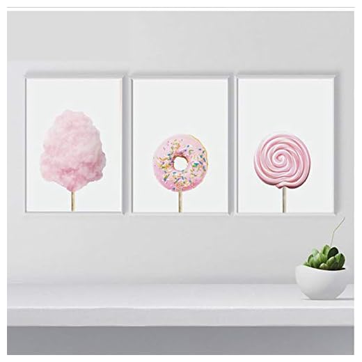 Rosa Dulce Cartel nórdico algodón de azúcar Pared Arte Moda Lienzo Postre impresión Pintura Cuadros para Sala de Estar decoración del hogar 50x70 (tamaño) sin Marco