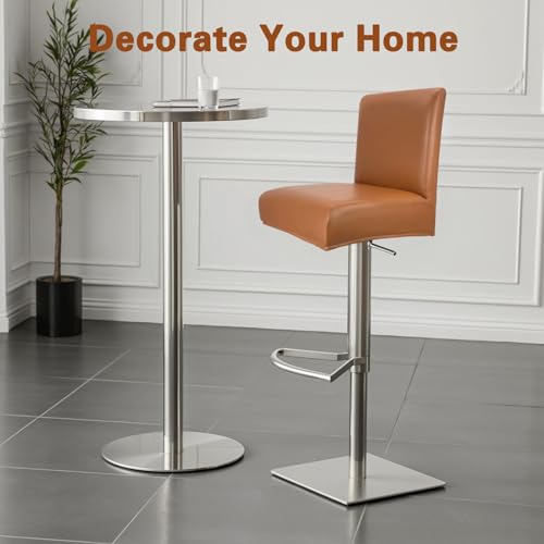 Image of PU Leather Bar Stool Covers with Backs, 4 Pack Stretch Waterproof Bar Stool Chair Covers Washable & Comfortable Barstool Covers Slipcovers with Back for Pub /Counter /Dining Room Decoration (Orange)