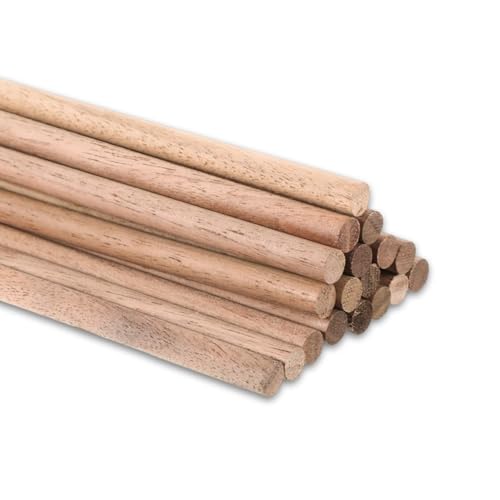 24 Pcs Wooden Dowel for Crafts, 10 mm x 11.8 Inch Walnut Dowel Rod, Wood Rod for Art and Crafts, Unfinished Hardwood Sticks DIY Woodworking, Building Material and Model Making