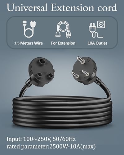 Image of FEDUS 1.5M Long 18AWG Heavy Duty Male to Female 2 Pin Power Extension Cord Wire, 10amp Indoor Outdoor Power Cord Extension Electrical Extender Power Cable for appliances, Electronics and Power Tools