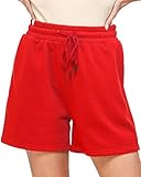 Women's Soft Fleece Casual Sweat Shorts Comfortable and Stylish All Season Wear Red