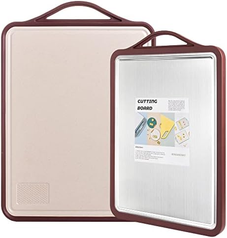 WINDANDSKY Cutting Board for Kitchen,Stainless Steel Cutting Board and Plastic Cutting Board,Double Sided Juice Grooves Design Chopping Board, Easy to Clean,Wine Red Edge…