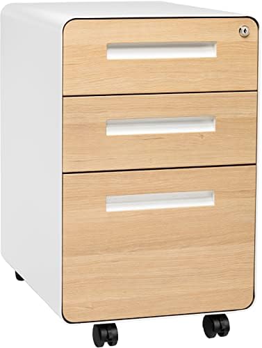 Laura Davidson Furniture Stockpile 3-Drawer Mobile File Cabinet, Commercial-Grade, Pre-Assembled (White/Wood)