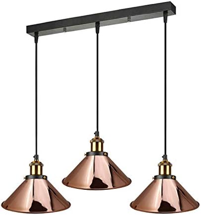 LEDSone Vintage Industrial 3 Head Black Light Shade Retro Style Metal Ceiling Pendant Lamp with 50cm Ceiling Rose for Kitchen Island Living Room Dining Room E27 UK