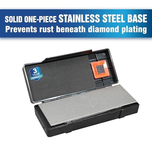 Image of SHARPAL 163N Double-sided Diamond Sharpening Stone, 8 in. x 3 in. | Extra Coarse 220 / Fine 600 Grit, Storage Case with NonSlip Base, Angle Guide, Knife Sharpener