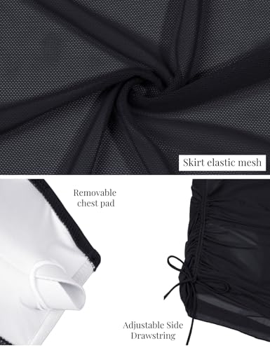 CiCiBird Women Sexy One Piece Bathing Suit Swimsuit Tummy Control Swim Dress One Shoulder Mesh Skirt Swimwear Black XL