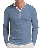 NITAGUT Henley Long Sleeve Shirts for Men Color Lines T-Shirts Casual Tees Button Washed Basic Mens Henley Tops,Blue,L