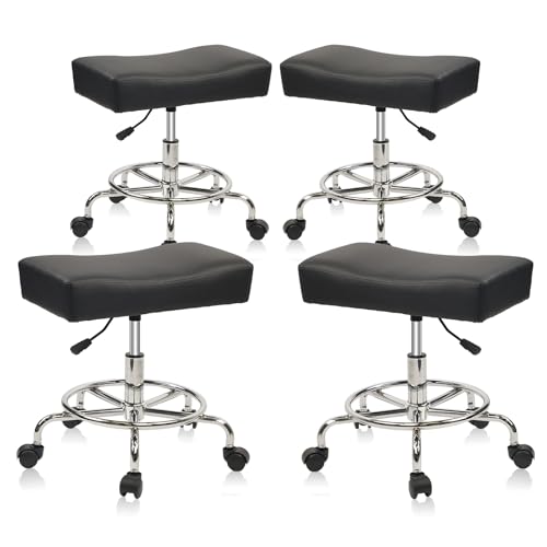 Heavy Duty Wide Rolling Stool with PU Leather Cushion and Adjustable Height