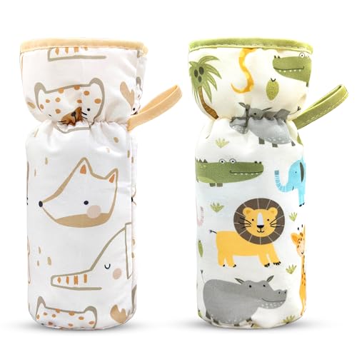 Image of GLUN Feeding Bottle Cover with Lanyard, Cushiony Cotton Cover, Keep Warm Baby Drinking Sleeve, Baby Glass Bottle Insulator Bottle Protector Cover