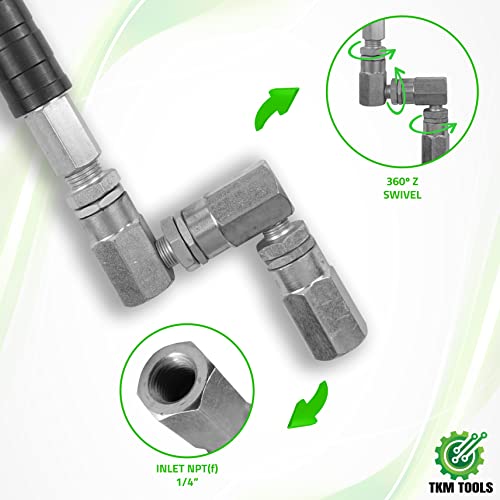 Tkm Tools Control Handle Valve - Flex. Spout 4 Jaws Coupler For Grease Pump, Heavy Duty High Pressure 7,500 Psi, 1/4 Inch Npt(F) Inlet With 360 Degree Z Swivel (18" Flex. Spout With Spring) #TOP3