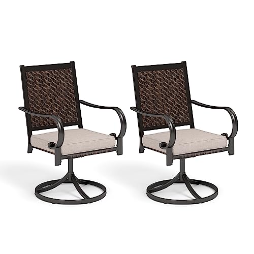 Sunshine Valley Wicker Patio Swivel Dining Chairs Set Of 2, Outdoor Dining Chairs With All Weather Outside Rattan Chairs For Garden, Lawn, Backyard, Porch, Deck #TOP2