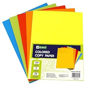 D.RECT Lot de 100 feuilles de papier coloré A4 pour imprimante jet d'encre et laser 5 x 20 feuilles