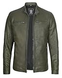 Decrum Leather Motorcycle Jacket Men - Green Leather Jacket Men | [1119265] Ddge Mltry Grn, XL