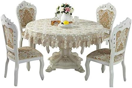 QXFSMILE Beige Lace Tablecloth Embroidered Dandelion Table Cover Round 70 Inch