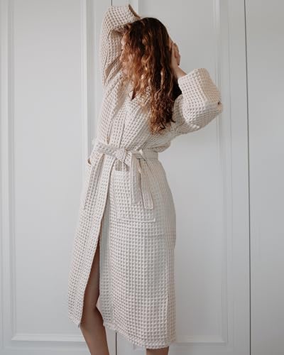 100% Cotton Waffle Kimono Bathrobe for Men & Women, Cozy Leisurewear with Functional Pockets, Comfortable Robe for Relaxation2