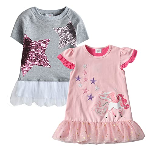 Image of VIKITA Kids Girls T Shirts Summer Short Sleeve Toddler Graphic Tops for Daily Casual Wearing, Pack for 2 (S3920+S3977 5T)