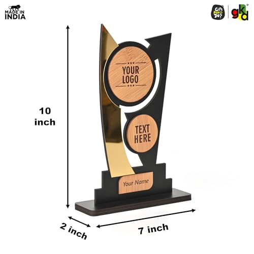 Image of Gift Kya De Customized Wooden Trophy with Golden Acrylic | Personalized Award for Corporate, School Events & Achievements (Inspire Innovation)