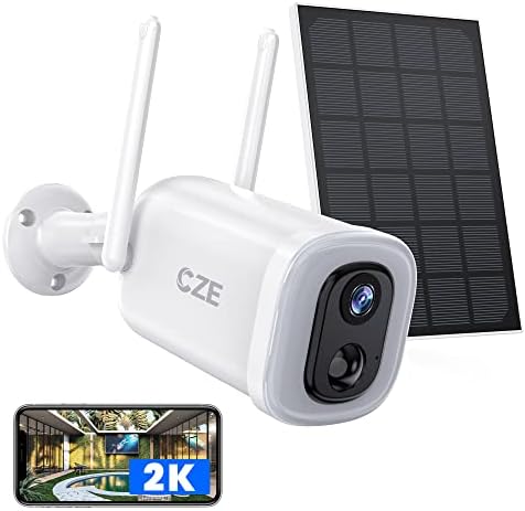 CZE Floodlight Camera,Security Camera Wireless Outdoor,2K Outdoor Camera with Solar Panel,Color Night Vision,Motion Detection,Two-Way Audio,IP65,2.4 GHz WiFi,7 Day Free Cloud/SD Storage