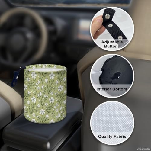 Image of Green Flower Hanging Portable Car Trash Can Waste Basket Car Accessories Interior Collapsible for Men and Women Easy to Install