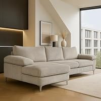 CONCEPT USINE Canapé d'angle Galway Velours Côtelé Beige Méridienne Gauche