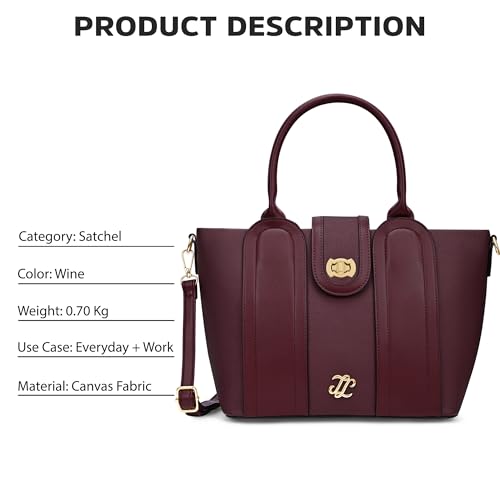 Image of Lavie Signature Canva Lock Satchel Bag | Satchel Handbag for Work | Ladies Purse | Stylish Shoulder Bag | Gift for Women