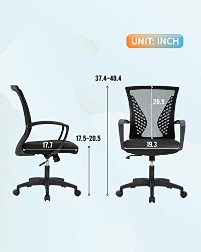 Home Office Chair Mid Back Pc Swivel Lumbar Support Adjustable Desk Task Computer Ergonomic Comfortable Mesh Chair With Armrest (Black) #TOP7