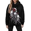 Generic Women's Hoodie with Skull and Rose Print - Gothic Style Hooded Sweatshirt with Skulls and Thorns | Dark and Romantic Sweatshirt for Women, XXL #3