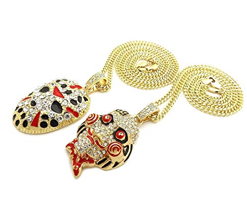 Shiny Jewelers Usa Mens Iced Out Rapper Mask Hip Hop Pendant 24" Box, Cuban, Rope Chain Necklace (Set Of 2 Mask And Joker) #TOP3