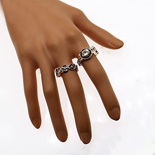 Fuahxyes 2Pcs Crystal Flower Cocktail Rings Elegant Rhinestone Floral Engagement Wedding Statement Rings Uniquely Fashion Jewelry For Women Girl Gift Rose Gold (Rose Gold, 10) #TOP1