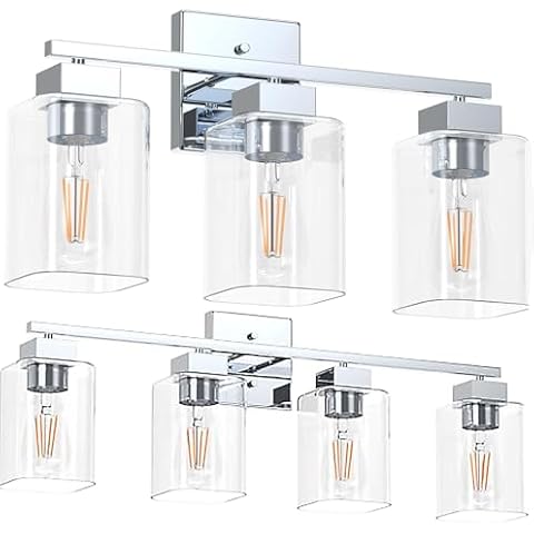 Espird Chrome Bathroom Vanity Light, Square Design & UL Certification, 3 Lights and 4 Lights Bathroom Lighting Fixtures Over Mirror, Vanity Lights for Bathroom/Living Room/Bedroom Cover