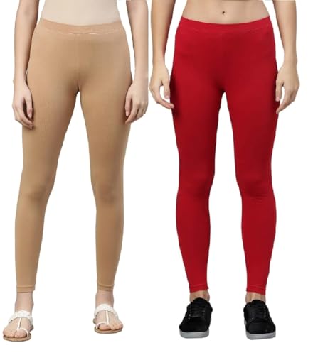 Image of ZAYANQA Combo of 2 Slim Fit Women /Girls Solid Stretchable Cotton Ankle Length Leggings with Ultrasoft Wide Elastic Waistband |Comfortable |Fashionwear|