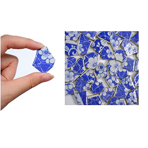 Fqing 500G Ceramics Mosaic Tiles Irregular Shapes For Mosaic Crafts Blue And White Porcelain Vases Picture Frames Flowerpots Tiny Mosaic Pieces For Diy Home Decoration Art ( Color : 01 ) #TOP1