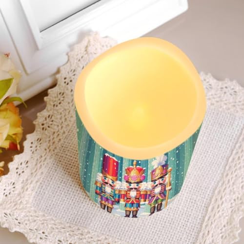 Image of Christmas Flameless LED Candles Set of 4 | Nutcracker, Xmas Battery Operated Candles with Remote Control, Electric Pillar Candles for Holiday Party Decorations