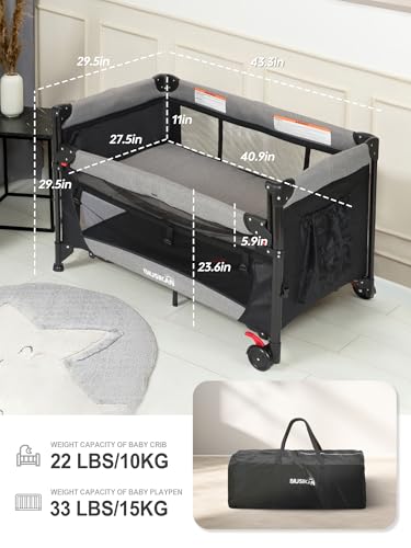 Image of BIUSIKAN Baby Bassinet, Pack and Play with Bassinet, Bedside Sleeper with Diaper Changer, Mosquito Net, Music Box, Portable Crib with One-Click Installation, Playard for Newborn to Toddlers