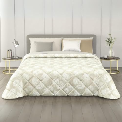 MAXIME MAISON - Edredón de invierno para cama individual (300 g/m²), edredón para cama individual de invierno, colcha cálida de raso jacquard para estaciones frías, fabricado en Italia (Blossom Crema)