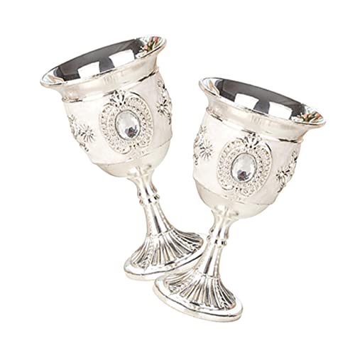 FUNNETOYU Calici in Lega Motivo Floreale Vintage, Set 2 Pezzi, Bicchieri Di Metallo Per Liquori e Vino, Resistenti e Adatti Per Feste e Banchetti