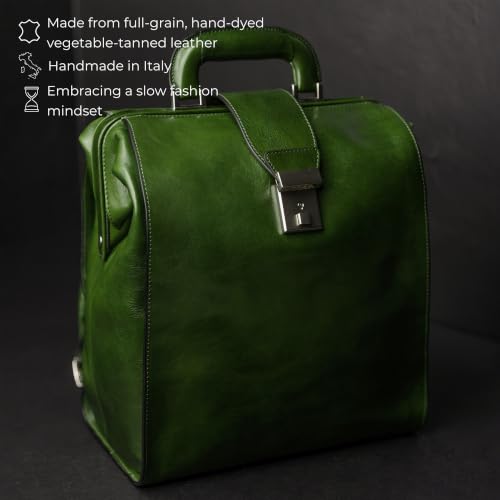 Image of Time Resistance Leather Backpack for Men and Women - Business Rucksack Laptop Bag (Green)