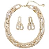 Coiris Double Layer Acrylic Resin Link Collar Necklaces Chunky Chain Collar Necklace Statement Fashion Paperclip Oval Choker Chain Jewelry(N0088-Beige)