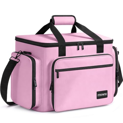 Image of Sewing Machine Carrying Case with Multiple Storage Pockets Large Capacity, Universal Tote Storage Bag Compatible with Most Standard Singer, Brother, Janome, Pink