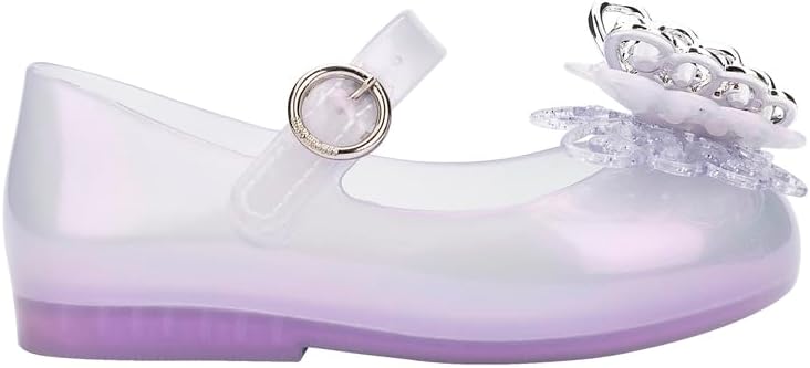 Mini Melissa Sweet Love Fly Mary Jane Shoes for Babies & Toddlers - Sparkly Jelly Flats for Toddler Girl, Butterfly Design & Adjustable Strap, Ballet Flats, Kids Jelly Shoes, Pearly Lilac, 7