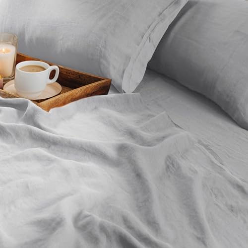 Tribeca Living 100% French Linen Standard Pillowcase Set, Silver Grey - Envelope Closure, Certified European Flax
