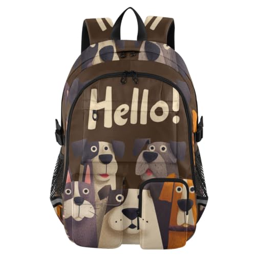 Mochila de viaje grande de 17.5" con diseño de perros traviesos Say Hello