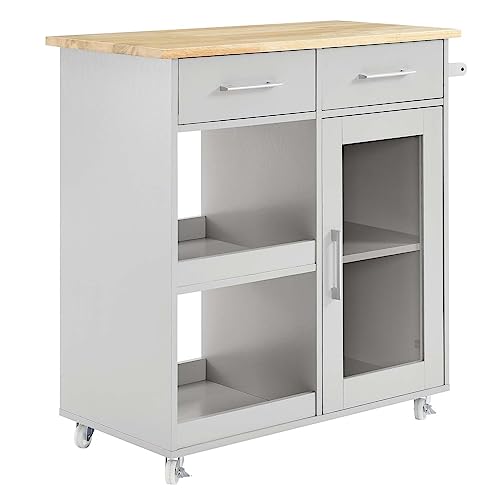 Modway Culinary Rolling Kitchen Cart with Storage in Light Gray