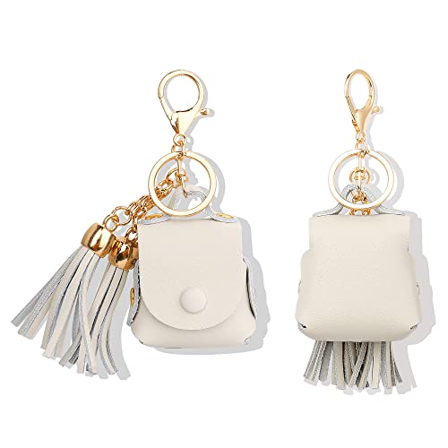 MODOS LOGICOS Charging Case Cover for Apple Air Pods, Genuine Leather Case with a Couple of Drooping Tassels for Apple AirPods 1/2 Charging Case - Beige
