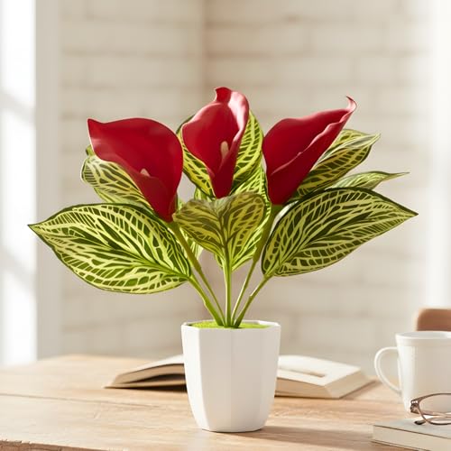 Image of fancymart Artificial Calla Lily Plant with Pot - 30 cm Height Decorative Flower Leaves (Pack of 1) | Realistic Faux Plant for Home & Office Decor | Table, Shelf & Desk Decoration