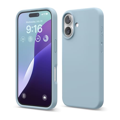 Image of elago Compatible with iPhone 16 Case, Premium Liquid Silicone Case, Full Body Protective Cover, Shockproof, Slim Phone Case, Anti-Scratch Soft Microfiber Lining, 6.1 inch (Sky Blue)