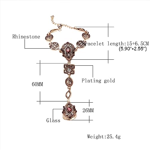 Boho Ring Bracelet Hand Chain for Women Girls Rhinestone Finger Ring Link Bracelets Golden Vintage Hand Harness Bracelet Fashion Trendy jewelry Wedding Birthday Party Accessories BFF Gift4