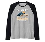 Salzburgo Austria Retro Alpino Viaje Ciudad Viaje Música austriaca Camiseta Manga Raglan