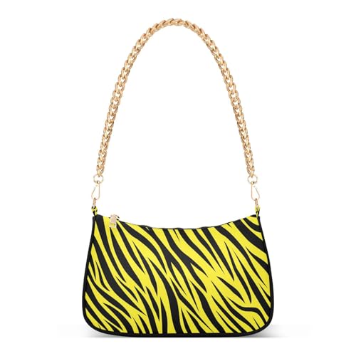 Shoulder Bag for Women Abstract Yellow Zebra Prints Hobo Purses Handbags for Women with Chain Strap