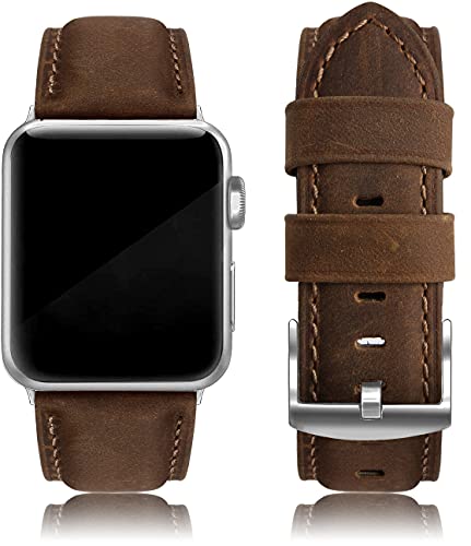 EDIMENS Bracelet en cuir véritable compatible avec Apple Watch 42 mm 44 mm,8", vermillon Cover